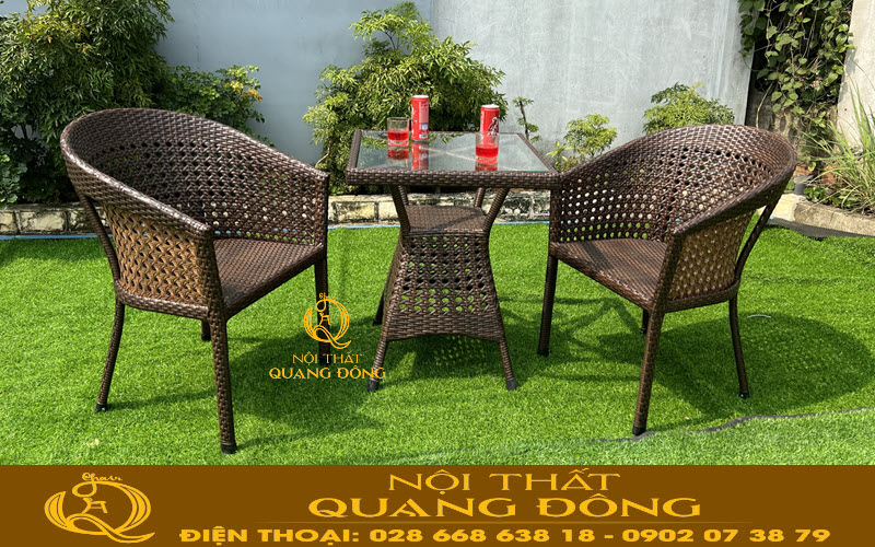 Bộ bàn ghế giả mây QD - 274 nhỏ gọn lựa chọn lý tưởng cho ban công hoặc góc thư giãn