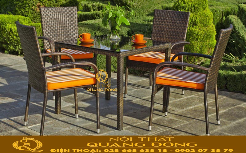 Bàn ghế cho quán cafe sân vườn bằng nhựa giả mây với giá rẻ bình dân nhưng vẫn sang trọng và đảm bảo về chất lượng.