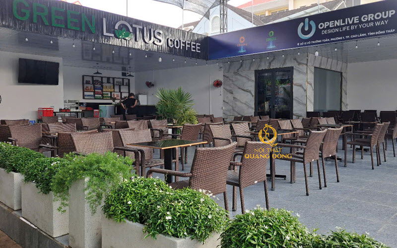 Nội thất Quang Đông đồng hành cùng nhiều dự án cafe trên toàn quốc Bàn ghế mây nhựa QD - 326 sản phẩm của Nội thất Quang Đông tại không gian quán cafe