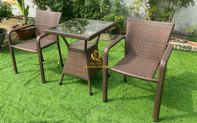 Bộ bàn ghế giả mây QD-326 sử dụng 2 ghế 1 bàn cho khôn gian nhỏ