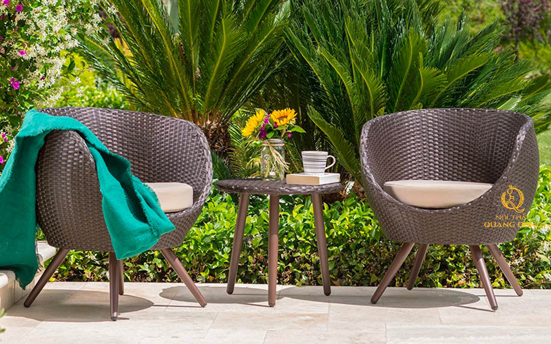 Bàn ghế giả mây từ sợi mây nhựa bản dẹp