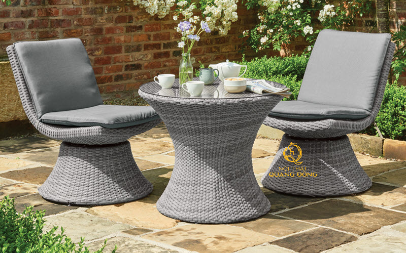 Bàn ghế giả mây sợi dẹp sân vườn Nội thất Quang Đông