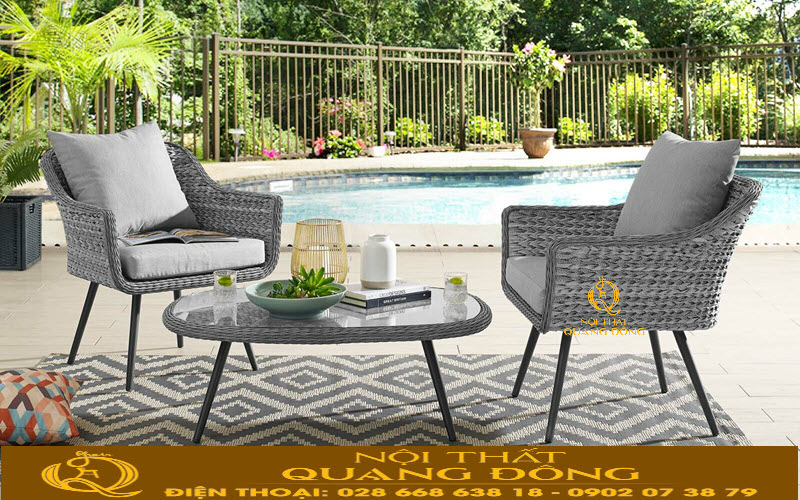 Bàn ghế mây nhựa QD-336 Nội thất Quang Đông