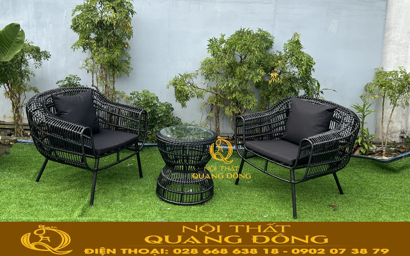Mẫu bàn ghế giả mây dùng cho sân vườn ngoài trời , kiểu dáng cực chất điểm nhấn đẹp cho ngoại thất