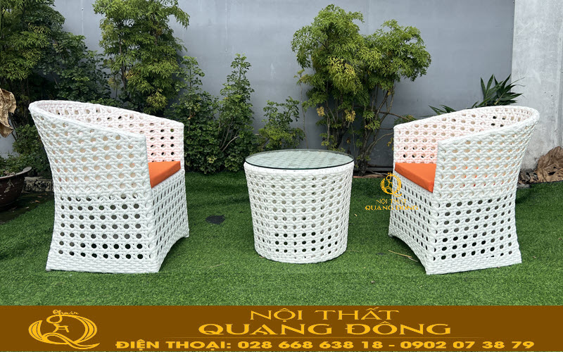 Bàn ghế giả mây đan mắt cáo QD-343 bền đẹp vô cùng thoáng đãng, tối ưu cho mọi không gian