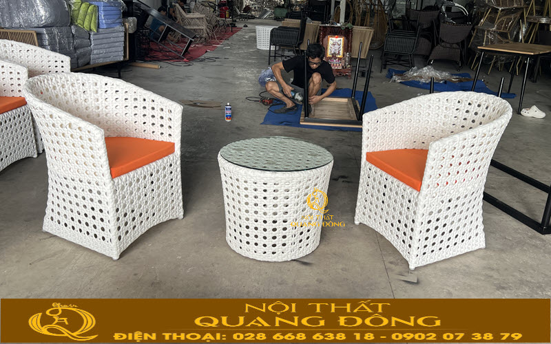 Bàn ghế giả mây QD-343 phù hợp với mọi không gian nội thất và ngoại thất sân vườn