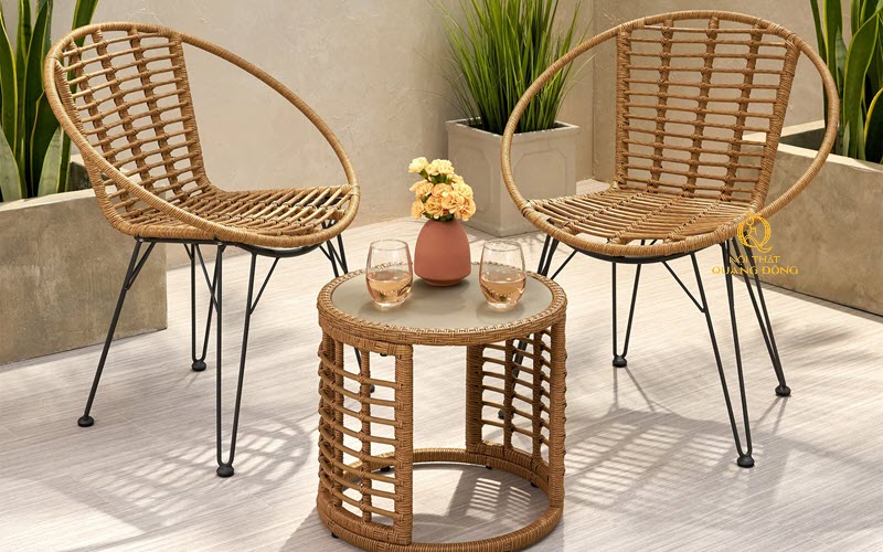 Mẫu bàn ghế giả mây đan sợi mây nhựa tròn siêu bền chuyên dùng cho ngoài trời ban công sân vườn