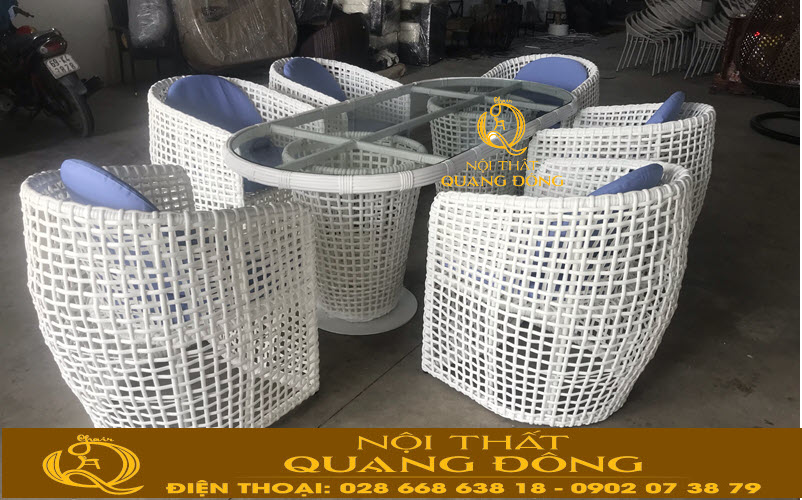 Mẫu bàn ghế giả mây QD-369 ghi hình tại Xưởng sản xuất của công ty tnhh Nội Thất Quang Đông