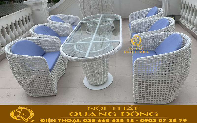 Bộ bàn 6 ghế bằng nhựa giả mây QD-369 dùng cho ngoài trời sân thượng, mà Nội Thất Quang Đông giao tại nhà anh Nguyễn khánh Tú tại Bình Dương