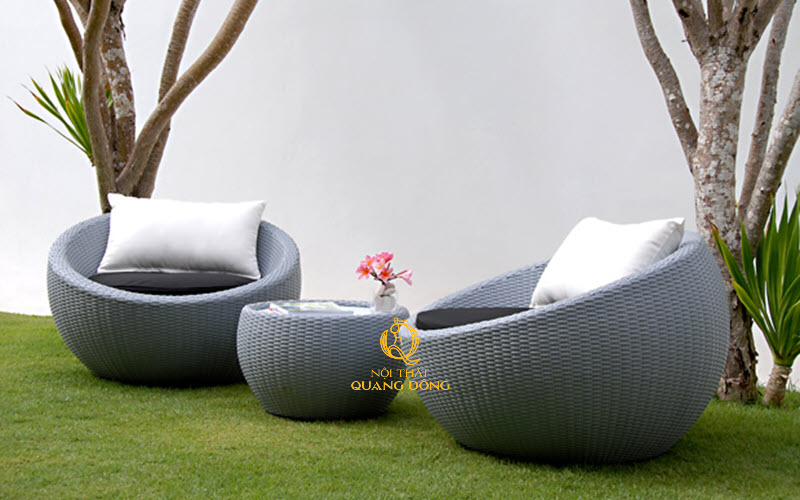 Bàn ghế giả mây hình trứng ngộ nghĩnh Nội thất Quang Đông