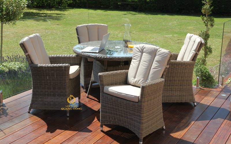Bàn ghế mây nhựa sợi tròn cao cấp có độ bền cao