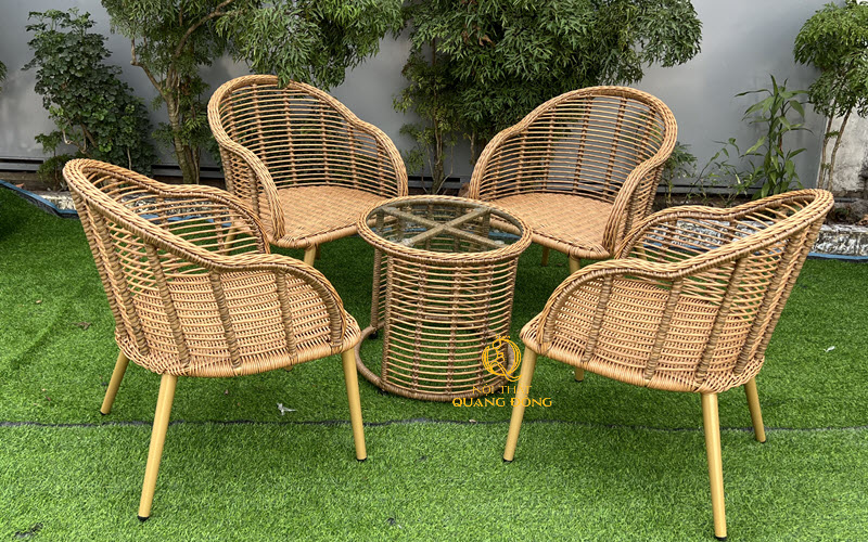 bàn ghế giả mây sợi tròn