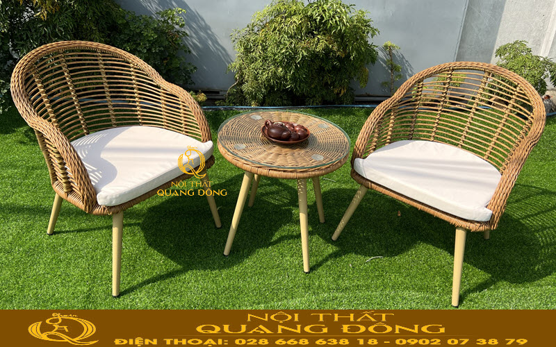 Bàn ghế giả mây ban công gam màu giả mây tự nhiên tạo cảm giác ấm cúng
