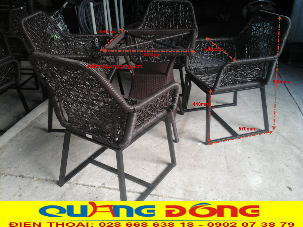 Kích thước tiêu chuẩn bộ bàn ghế giả mây QD-305 cung cấp bởi NỘI THẤT QUANG ĐÔNG