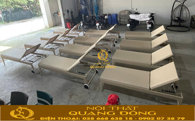 Ghế nằm hồ bơi đan nhựa giả mây QD-1278 tại xưởng Nội Thất Quang Đông