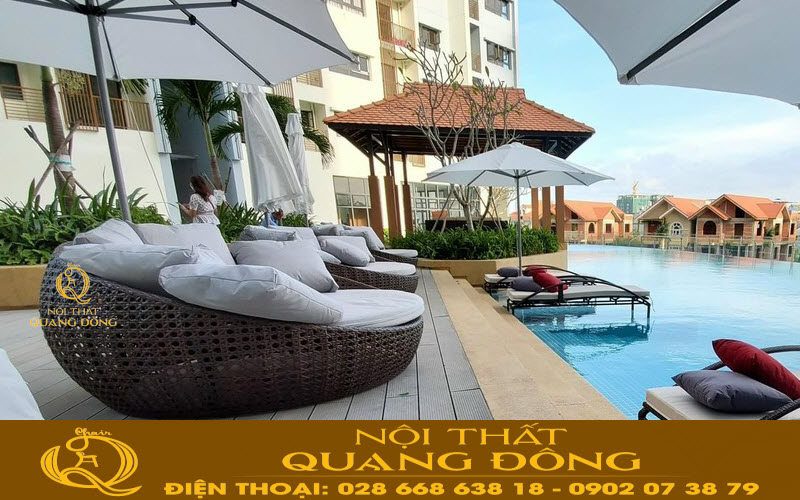 Giường tắm nắng giả mây nâng cao thẩm mỹ cho các resort, khách sạn, villa