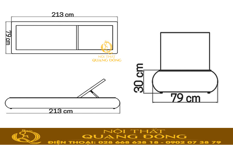 Ghế nằm hồ bơi QD - 588 có kích thước rộng rãi thoải mái