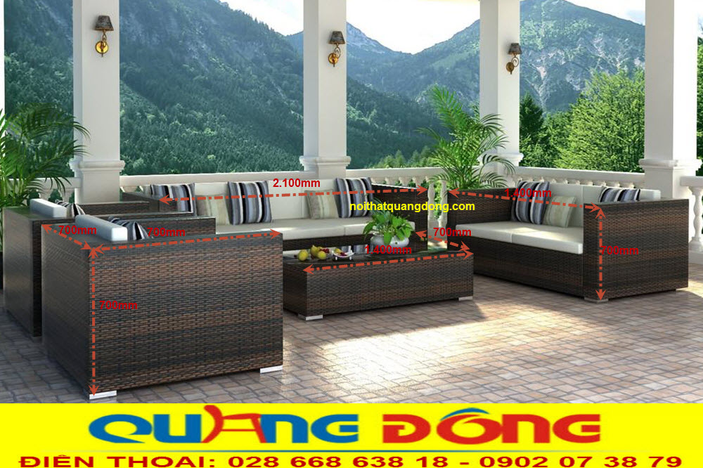 Sofa giả mây QD-108|Bàn ghế mây nhựa ngoài trời Bàn ghế sofa dùng cho ngoại trời sân vườn bằng nhựa giả mây, tạo cảm giác thân thiện gần gũi với thiên nhiên