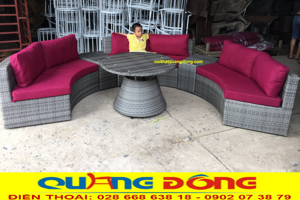 Bộ sofa mây nhựa QD-605 được ghi hình thực tế tại xưởng sản xuất công ty NỘI THẤT QUANG ĐÔNG