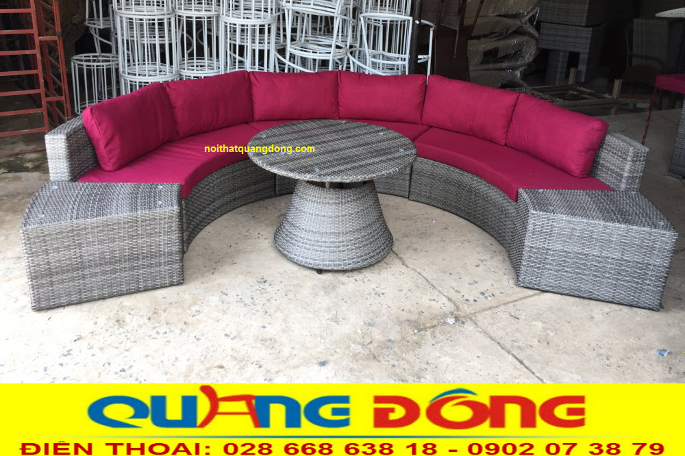 Bàn ghế ngoài trời sân vườn, mẫu sofa giả mây QD-605 ghi hình tại xưởng công ty Nội Thất Quang Đông