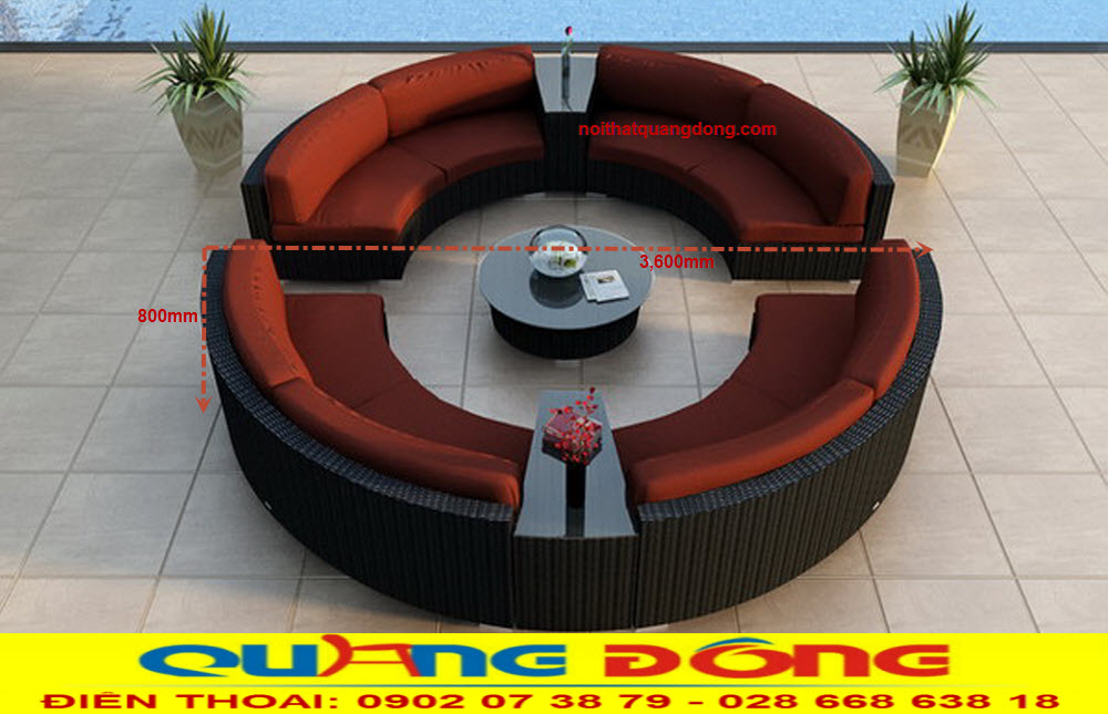 Mẫu sofa tháo giáp dạng tròn dùng cho những sảnh lớn, bộ sofa giả mây QD-622