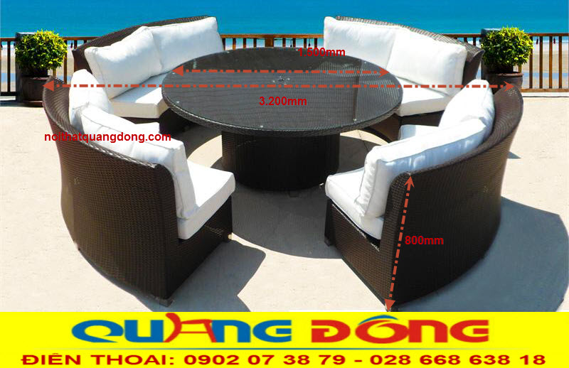 Mẫu sofa ngoài trời sân vườn dạng tròn, thiết kế tháo giáp tiện lợi, Bộ sofa giả mây QD-630