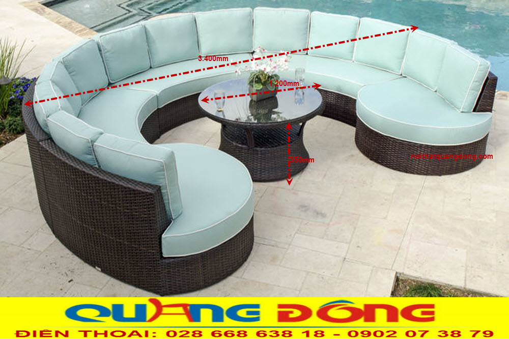 Quy cách chuẩn bộ sofa giả mây QD-668 dùng cho sân vườn