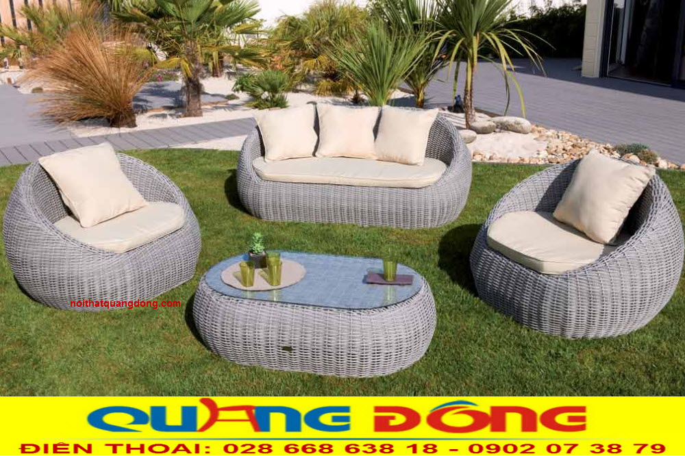 Bộ sofa giả mây QD-672 dùng cho sân vườn ngoài trời hình trứng đẹp độc lạ