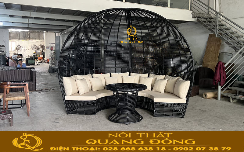 Sofa mây nhựa QD - 755 màu đen tại xưởng Nội thất Quang Đông