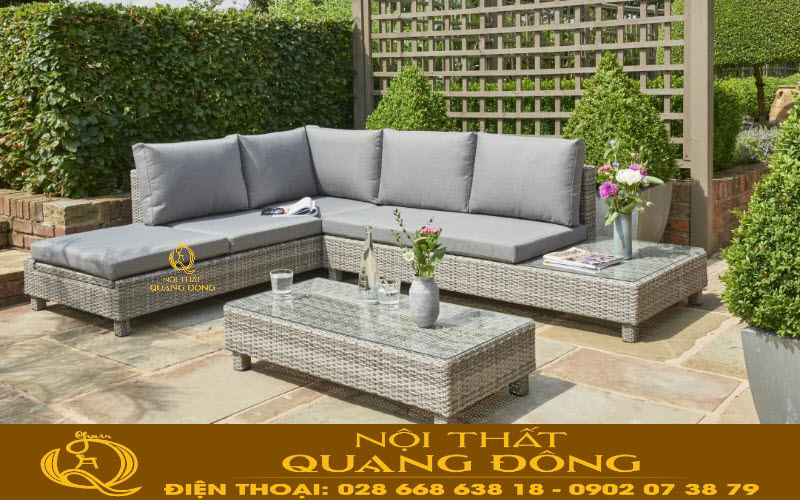 Mẫu sofa góc bằng nhựa giả mây giải pháp tối ưu cho góc sân vườn, khu vực ngoài trời bể bơi, bãi biển