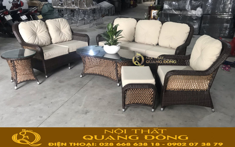 Xưởng sản xuất bàn ghế sofa giả mây đan sợi mây nhựa chuyên dùng cho sân vườn ngoài trời