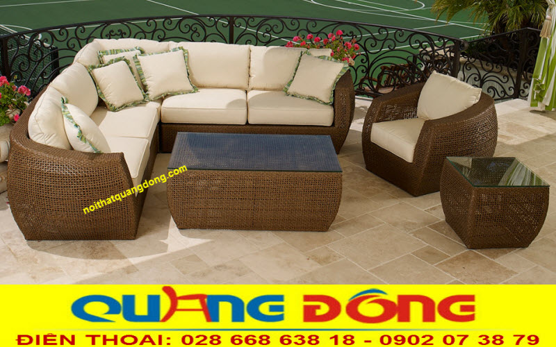 Ghế sofa góc đan sợi mây nhựa giả mây dùng cho sân vườn ngoài trời