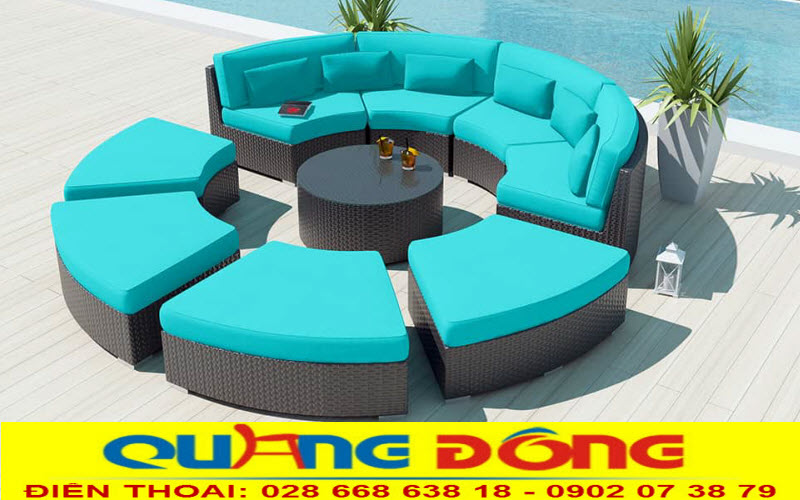 Bộ sofa ngoài trời tuyệt đẹp cho khu vực bể bơi bằng nhựa giả mây cao cấp